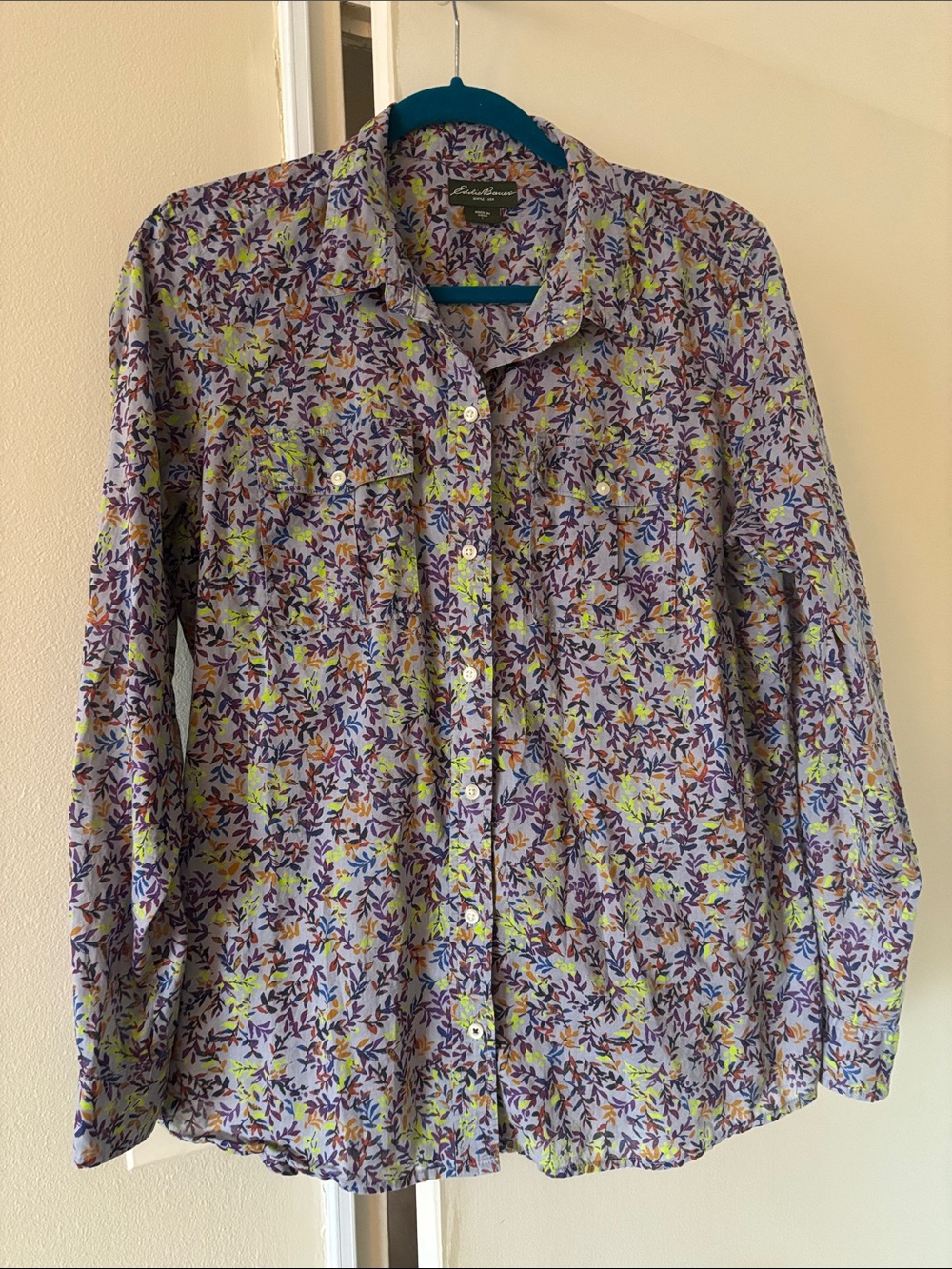 Eddie Bauer Purple Floral Button-Down Collared Shirt